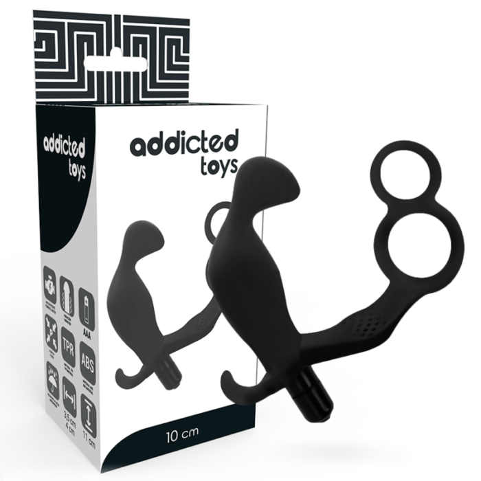 ADDICTED TOYS - PLUG ANAL CON ANILLA DOBLE PENE Y TESTÍCULOS NEGRO - CandyHot - Foto 1