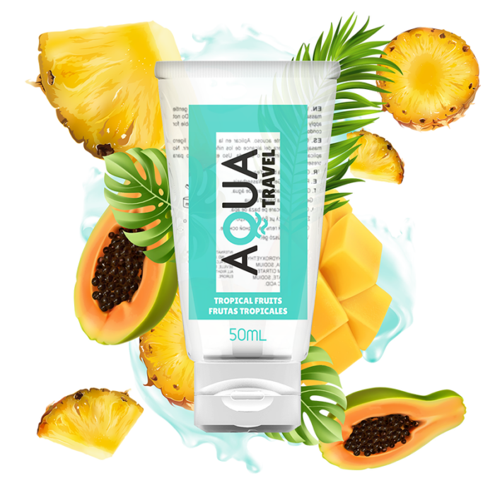 AQUA TRAVEL - LUBRICANTE BASE AGUA SABOR FRUTAS TROPICALES - 50 ML - CandyHot - Foto 1