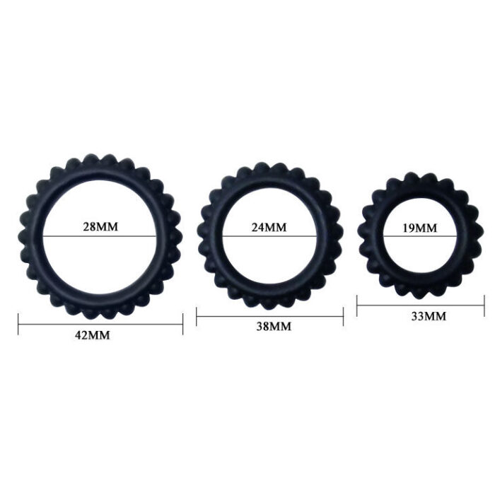 BAILE - TITAN SET 3 PCS COCK RING BLACK 2.8 + 2.4 + 1.9 CM - CandyHot - Foto 4