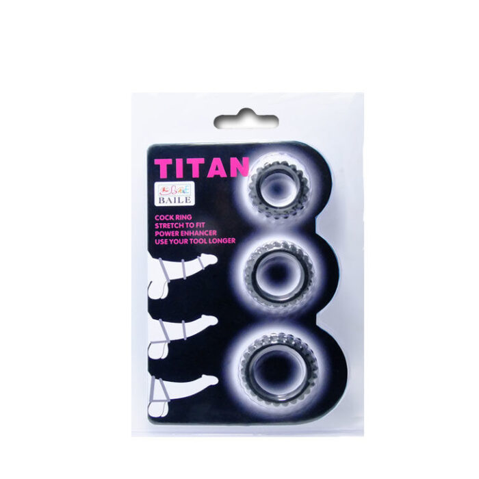 BAILE - TITAN SET 3 PCS COCK RING BLACK 2.8 + 2.4 + 1.9 CM - CandyHot - Foto 5