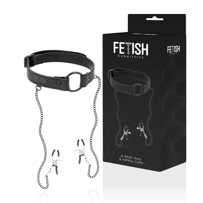 FETISH SUBMISSIVE - ANILLA MORDAZA CON PINZAS PARA PEZONES - CandyHot - Foto 1