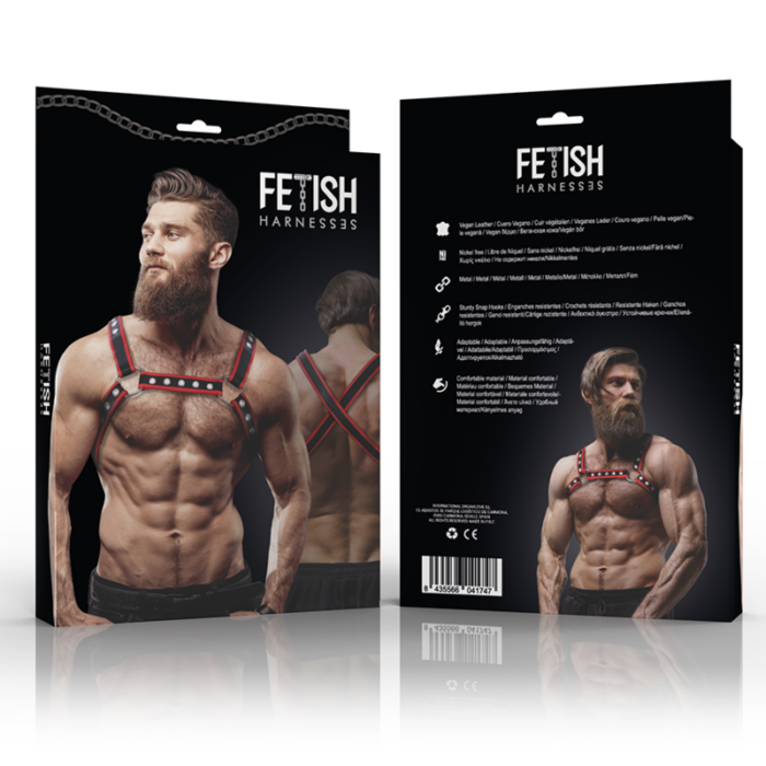 FETISH SUBMISSIVE ATTITUDE - ARNÉS BULLDOG ECOPIEL PECHO HOMBRE NEGRO/ROJO - CandyHot - Foto 2