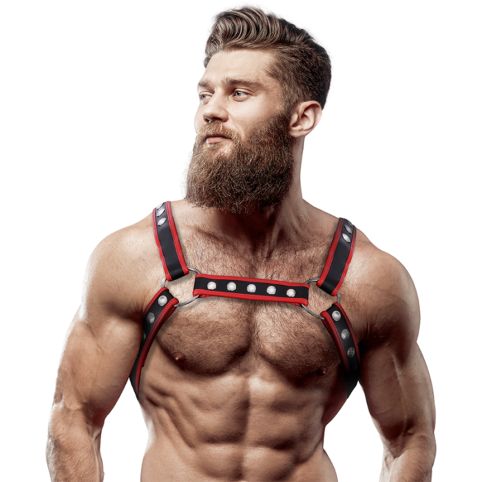 FETISH SUBMISSIVE ATTITUDE - ARNÉS BULLDOG ECOPIEL PECHO HOMBRE NEGRO/ROJO - CandyHot - Foto 1