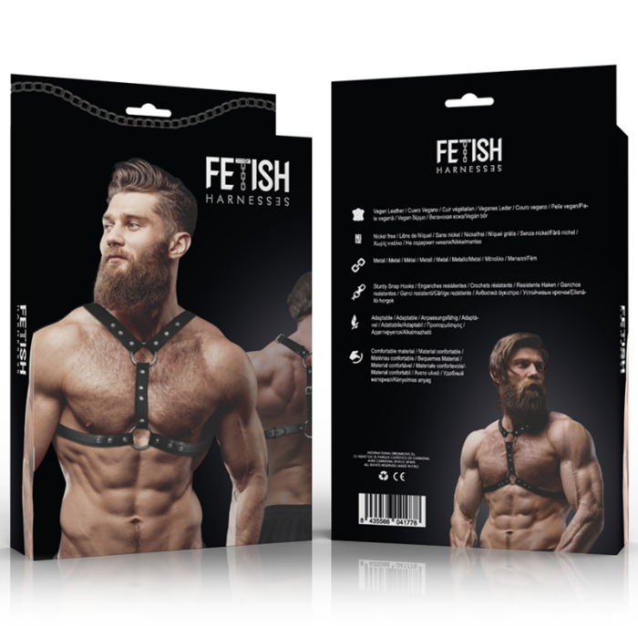 FETISH SUBMISSIVE ATTITUDE - ARNÉS ECOPIEL PECHO CON DOBLE SUJECIÓN Y TACHUELAS HOMBRE - CandyHot - Foto 2