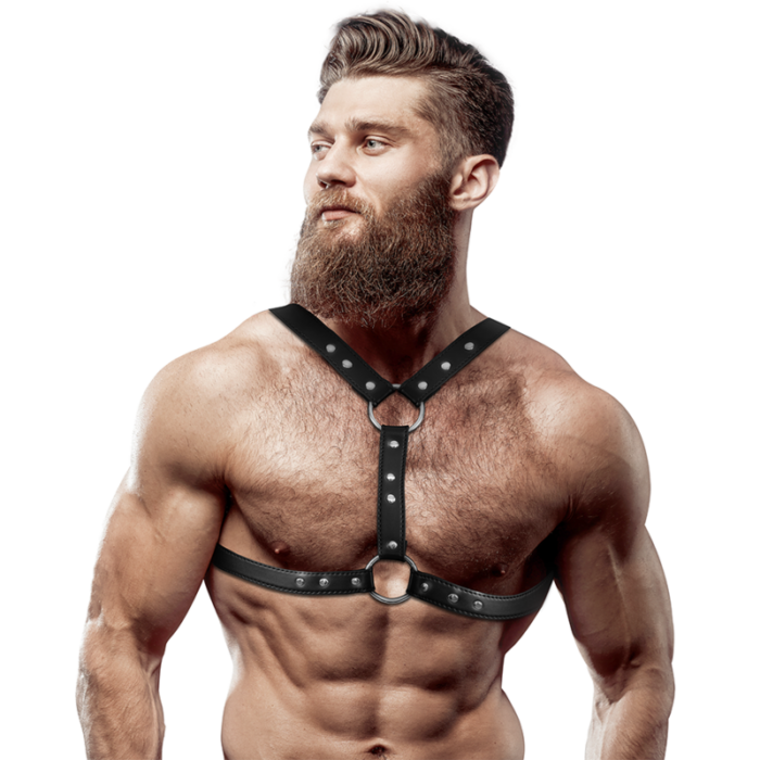 FETISH SUBMISSIVE ATTITUDE - ARNÉS ECOPIEL PECHO CON DOBLE SUJECIÓN Y TACHUELAS HOMBRE - CandyHot - Foto 1