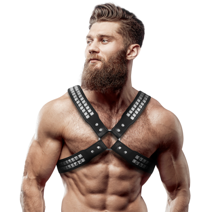 FETISH SUBMISSIVE ATTITUDE - ARNÉS ECOPIEL PECHO CRUZADO CON REMACHES HOMBRE - CandyHot - Foto 1