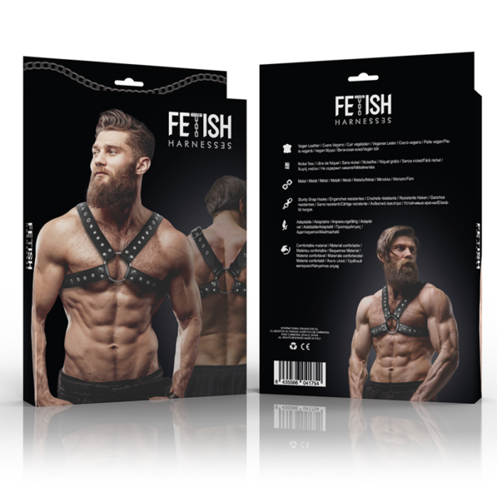 FETISH SUBMISSIVE ATTITUDE - ARNÉS ECOPIEL PECHO CRUZADO CON TACHUELAS HOMBRE - CandyHot - Foto 2