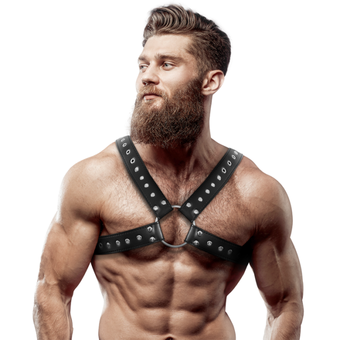 FETISH SUBMISSIVE ATTITUDE - ARNÉS ECOPIEL PECHO CRUZADO CON TACHUELAS HOMBRE - CandyHot - Foto 1