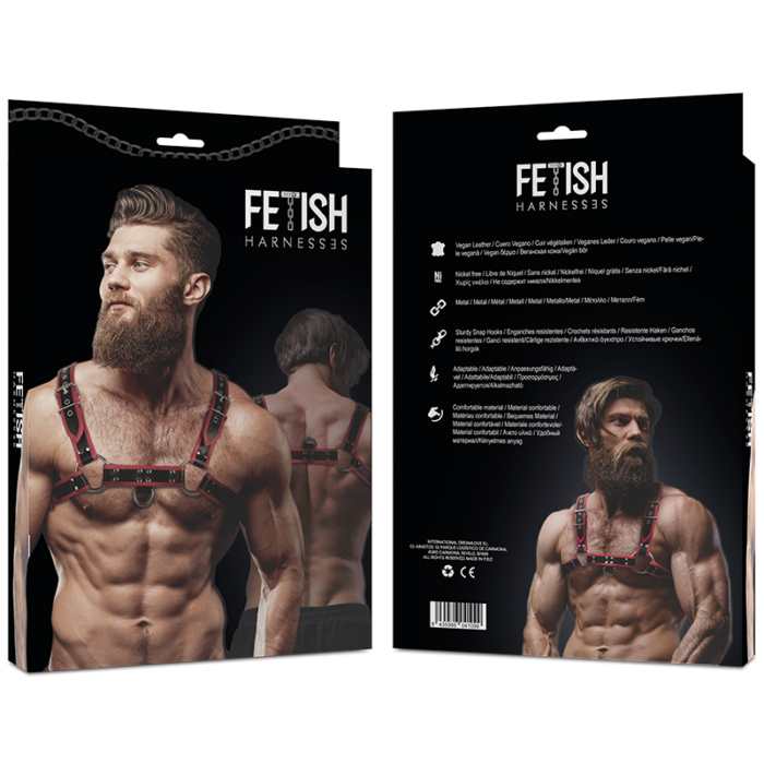 FETISH SUBMISSIVE ATTITUDE - ARNÉS ECOPIEL PECHO HOMBRE NEGRO/ROJO - CandyHot - Foto 2