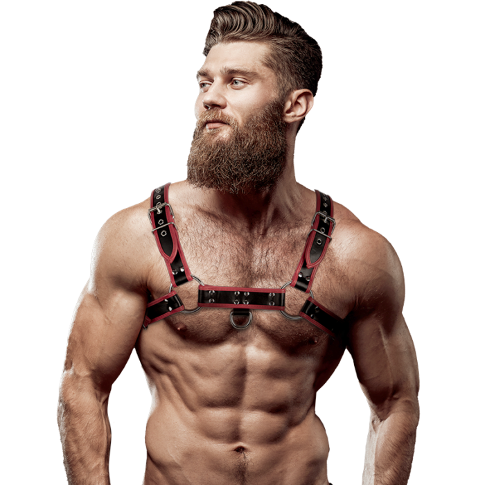 FETISH SUBMISSIVE ATTITUDE - ARNÉS ECOPIEL PECHO HOMBRE NEGRO/ROJO - CandyHot - Foto 1