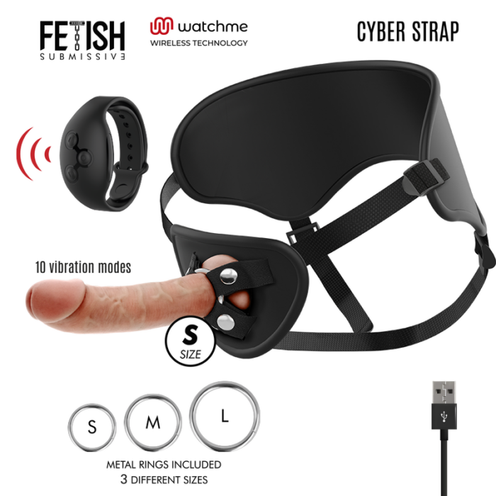 FETISH SUBMISSIVE CYBER STRAP - ARNÉS CON DILDO CONTROL REMOTO TECNOLOGÍA WATCHME S - CandyHot - Foto 2