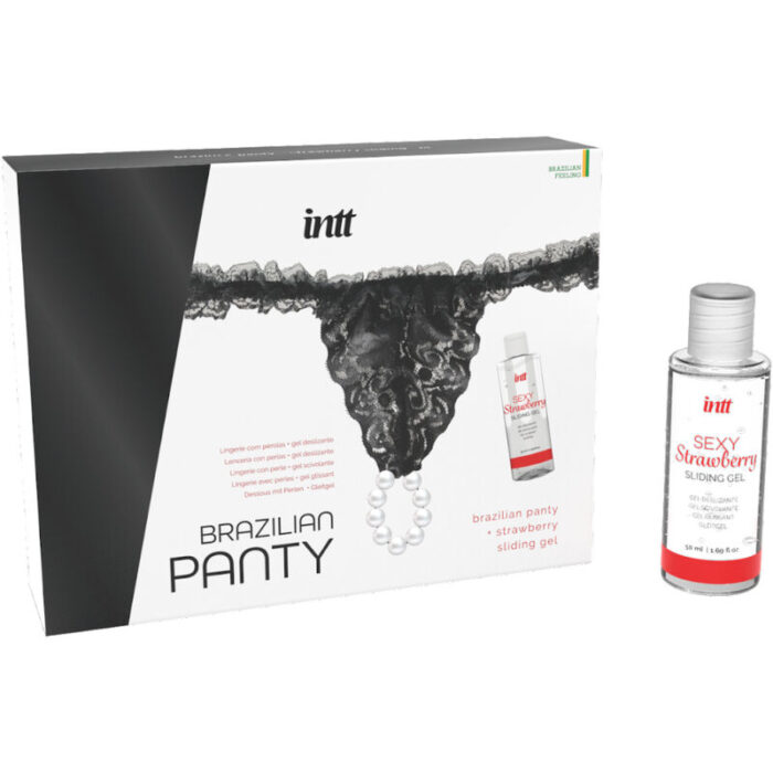 INTT RELEASES - PANTY BRASILEÑA NEGRA CON PERLAS Y GEL LUBRICANTE 50 ML - CandyHot - Foto 2