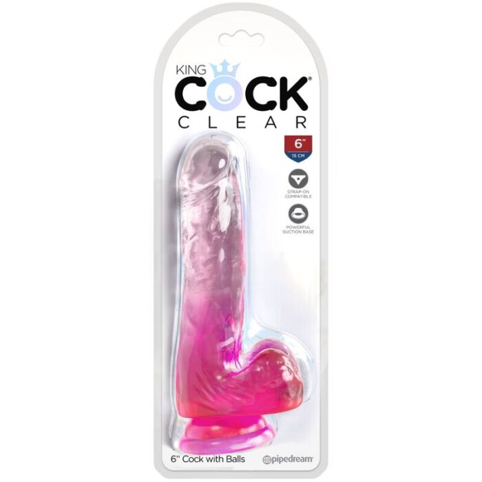 KING COCK - CLEAR PENE REALÍSTICO CON TESTÍCULOS 13.5 CM ROSA - CandyHot - Foto 2