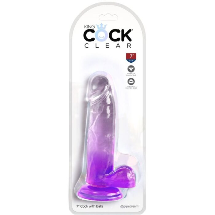 KING COCK - CLEAR PENE REALÍSTICO CON TESTÍCULOS 15.2 CM MORADO - CandyHot - Foto 2
