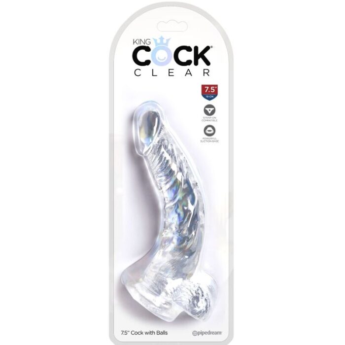 KING COCK - CLEAR PENE REALÍSTICO CURVADO CON TESTÍCULOS 16.5 CM TRANSPARENTE - CandyHot - Foto 4