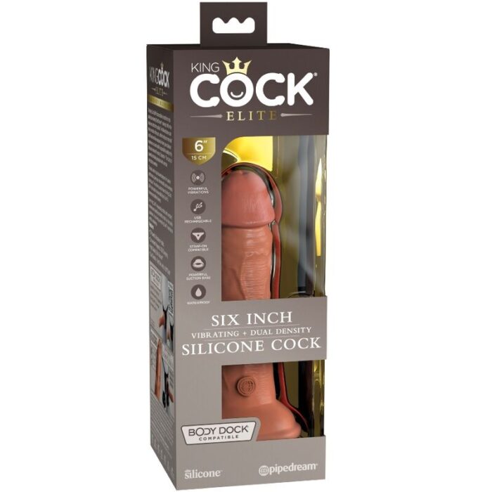 KING COCK - ÉLITE DILDO REALÍSTICO VIBRADOR & SILICONA 15.2 CM CARAMELO - CandyHot - Foto 6