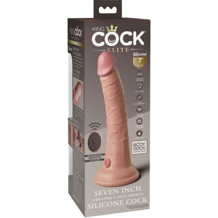 KING COCK - ÉLITE DILDO REALÍSTICO VIBRADOR & SILICONA CONTROL REMOTO 17.8 CM - CandyHot - Foto 5
