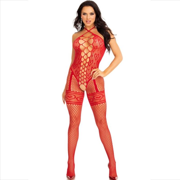 LEG AVENUE - BODYSTOCKING CUELLO HALTER RED CORAZONES ROJO - CandyHot - Foto 4