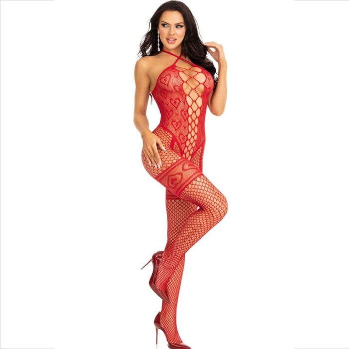 LEG AVENUE - BODYSTOCKING CUELLO HALTER RED CORAZONES ROJO - CandyHot - Foto 5