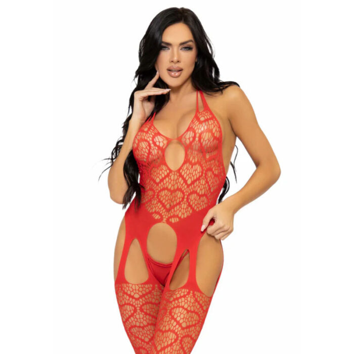 LEG AVENUE - BODYSTOCKING DE RED CON TIRANTES TALLA ÚNICA - ROJO - CandyHot - Foto 1