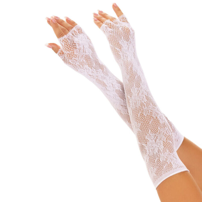 LEG AVENUE - GUANTES SIN DEDOS RED FLORAL BLANCO - CandyHot - Foto 1