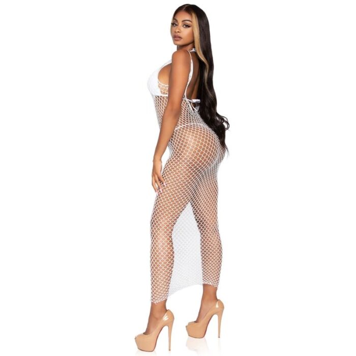 LEG AVENUE - MAXI VESTIDO DE RED TRENZADA CON ESPALDA DESCUBIERTA BLANCO - CandyHot - Foto 3