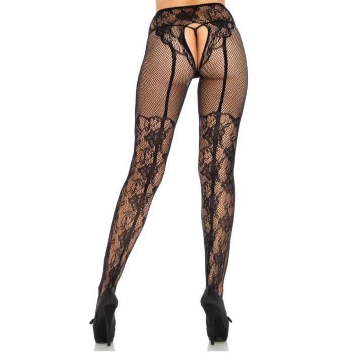 LEG AVENUE - MEDIAS ALTAS CON ABERTURA TRASERA DISEÑO FLORAL TALLA ÚNICA - CandyHot - Foto 1