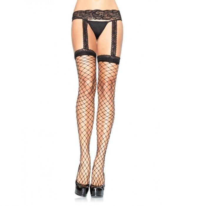 LEG AVENUE - MEDIAS DE RED CON LIGUERO DE ENCAJE NEGRO - CandyHot - Foto 1