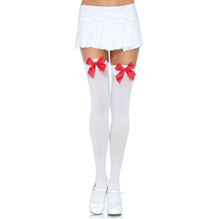 LEG AVENUE - MEDIAS NYLON BLANCO Y LAZO ROJO - CandyHot - Foto 1