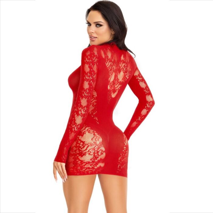 LEG AVENUE - MINI VESTIDO DE ENCAJE CON MANGA LARGA ROJO - CandyHot - Foto 3