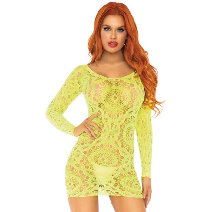 LEG AVENUE - MINI VESTIDO DE ENCAJES MANGA LARGA NEON TALLA ÚNICA - CandyHot - Foto 2