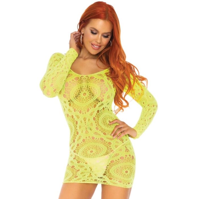 LEG AVENUE - MINI VESTIDO DE ENCAJES MANGA LARGA NEON TALLA ÚNICA - CandyHot - Foto 1