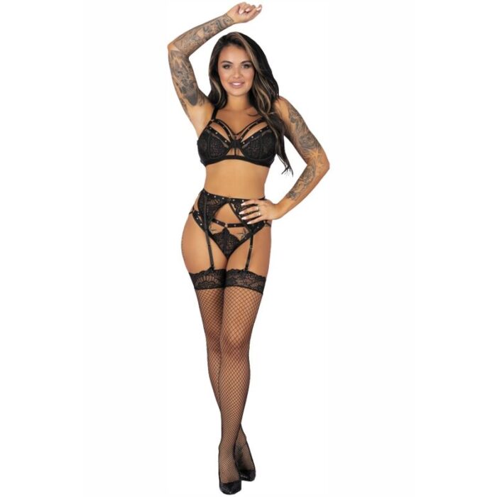 LIVCO CORSETTI FASHION - POJZON LC 90670 SUJETADOR + MEDIAS + LIGUERO + PANTY NEGRO S/M - CandyHot - Foto 1