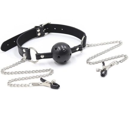 OHMAMA FETISH - MORDAZA BOLA CON RESPIRADEROS Y PINZAS PEZONES - CandyHot - Foto 1