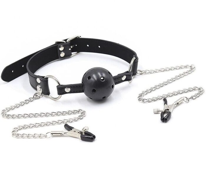 OHMAMA FETISH - MORDAZA BOLA CON RESPIRADEROS Y PINZAS PEZONES - CandyHot - Foto 1