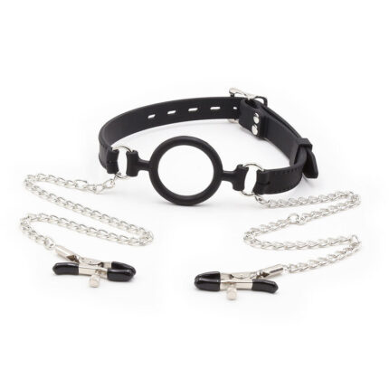 OHMAMA FETISH - MORDAZA DE ANILLA CON CADENAS Y PINZAS PEZONES - CandyHot - Foto 1