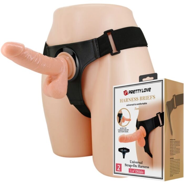 PRETTY LOVE - HARNESS BRIEFS ARNÉS UNIVERSAL CON DILDO TOM 20 CM NATURAL - CandyHot - Foto 1