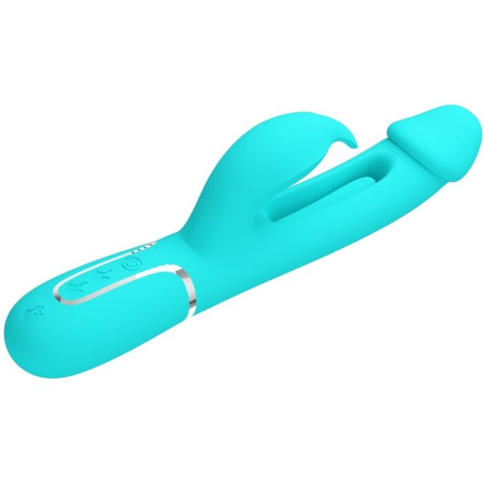 PRETTY LOVE - KAMPAS VIBRADOR RABBIT 3 EN 1 MULTIFUNCIÓN CON LENGUA VERDE AGUA - CandyHot - Foto 3