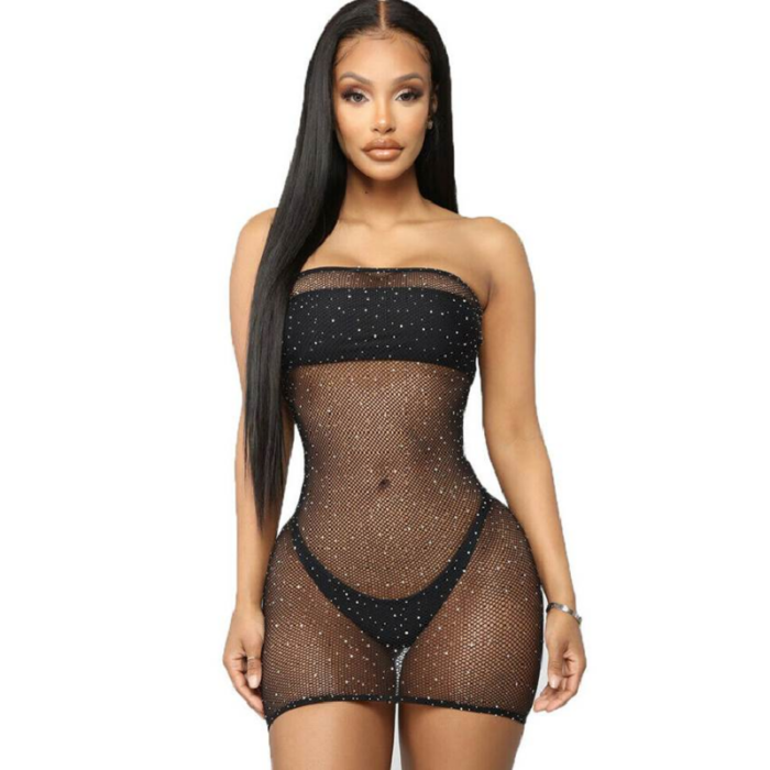 QUEEN LINGERIE - VESTIDO CUERPO DE RED CON BRILLANTES S/L - CandyHot - Foto 1