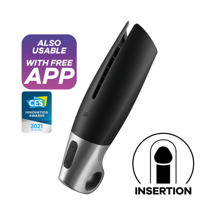 SATISFYER - POWER MASTURBATOR NEGRO Y PLATA - CandyHot - Foto 1