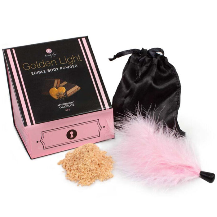 SECRETPLAY - GOLDEN LIGHT KIT POLVOS COMESTIBLES Y PLUMA CHOCOLATE AFRODISIACO - CandyHot - Foto 1