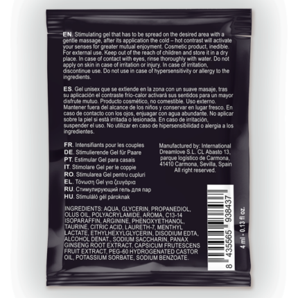 SPARTAN - GEL POTENCIADOR ERECCIÓN EFECTO FRÍO-CALOR 100% VEGANO 4ML - CandyHot - Foto 2