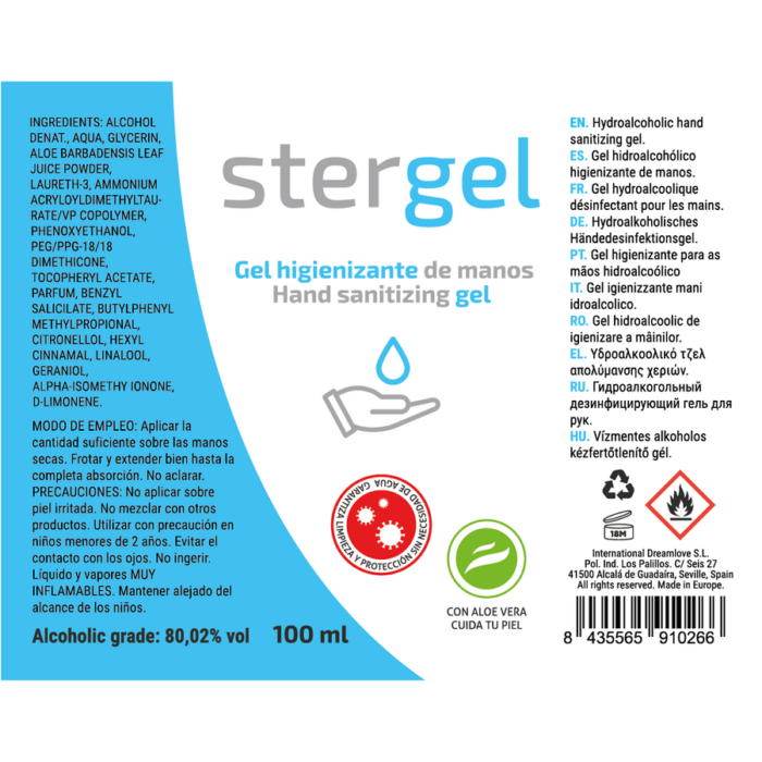 STERGEL - GEL HIDROALCOHÓLICO HIGIENIZANTE DE MANOS ALOE VERA 100ML - CandyHot - Foto 3