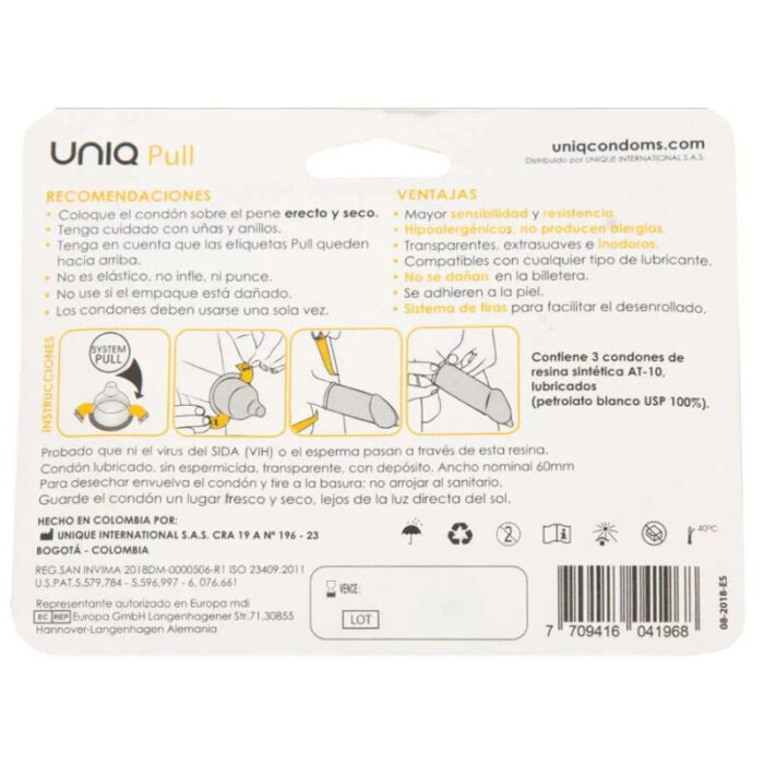 UNIQ - PULL PRESERVATIVOS CON TIRAS SIN LATEX 3 UNIDADES - CandyHot - Foto 2