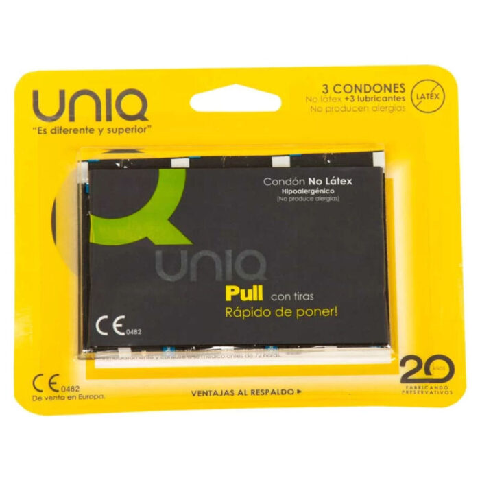 UNIQ - PULL PRESERVATIVOS CON TIRAS SIN LATEX 3 UNIDADES - CandyHot - Foto 1