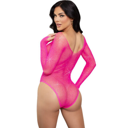 LEG AVENUE - BODY MANGA LARGA CRISTALIZADA FUCSIA - CandyHot - Foto 2