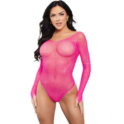 LEG AVENUE - BODY MANGA LARGA CRISTALIZADA FUCSIA - CandyHot - Foto 1