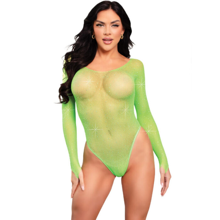 LEG AVENUE - BODY MANGA LARGA CRISTALIZADA VERDE - CandyHot - Foto 1