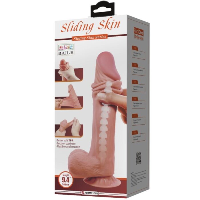 PRETTY LOVE - SLIDING SKIN SERIES DILDO REALÍSTICO CON VENTOSA PIEL DESLIZANTE MORENO 24 CM - CandyHot - Foto 6