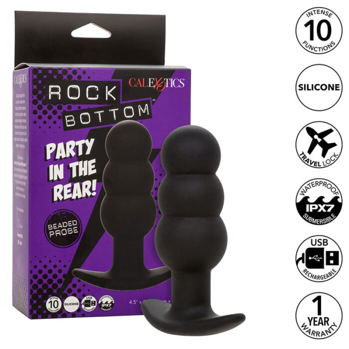 CALEXOTICS - ROCK BOTTOM PLUG ANAL CON CUENTAS 10 VIBRACIONES SILICONA NEGRO - CandyHot - Foto 1